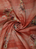 Coral Peach Floral Printed Design Pure Tussar Saree with Thread Embroidered Border