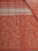 Coral Peach Floral Printed Design Pure Tussar Saree with Thread Embroidered Border