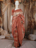 Coral Peach Floral Printed Design Pure Tussar Saree with Thread Embroidered Border