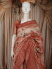 Coral Peach Floral Printed Design Pure Tussar Saree with Thread Embroidered Border