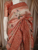 Coral Peach Floral Printed Design Pure Tussar Saree with Thread Embroidered Border