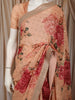 Coral Peach Floral Sequins Embellished Design Georgette Saree with Embroidered Border