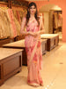 Coral Peach Floral Sequins Embellished Design Georgette Saree with Embroidered Border