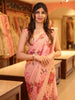 Coral Peach Floral Sequins Embellished Design Georgette Saree with Embroidered Border