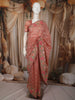 Coral Peach Floral Thread Embroidered Design Crushed Fancy Saree with Floral Border
