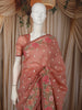 Coral Peach Floral Thread Embroidered Design Crushed Fancy Saree with Floral Border