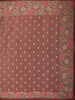 Coral Peach Floral Thread Embroidered Design Crushed Fancy Saree with Floral Border