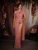 Coral Peach Floral Thread Embroidered and Sone Embellished Design Pure Organza Designer Saree with Scalloped Border