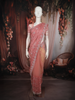 Coral Peach Floral Thread Embroidered and Sone Embellished Design Pure Organza Designer Saree with Scalloped Border