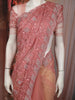 Coral Peach Floral Thread Embroidered and Sone Embellished Design Pure Organza Designer Saree with Scalloped Border