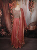Coral Peach Floral Thread and Zari Embroidered Design Organza Lehenga with Dupatta