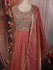 Coral Peach Floral Thread and Zari Embroidered Design Organza Lehenga with Dupatta