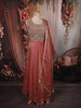 Coral Peach Floral Thread and Zari Embroidered Design Organza Lehenga with Dupatta