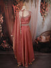 Coral Peach Floral Thread and Zari Embroidered Design Organza Lehenga with Dupatta