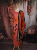 Coral Peach Floral Vine Printed Design Cotton Straight Cut Salwar Suit with Dupatta