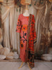 Coral Peach Floral Vine Printed Design Cotton Straight Cut Salwar Suit with Dupatta