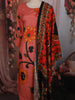 Coral Peach Floral Vine Printed Design Cotton Straight Cut Salwar Suit with Dupatta