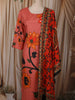 Coral Peach Floral Vine Printed Design Cotton Straight Cut Salwar Suit with Dupatta