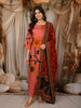 Coral Peach Floral Vine Printed Design Cotton Straight Cut Salwar Suit with Dupatta