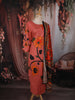 Coral Peach Floral Vine Printed Design Cotton Straight Cut Salwar Suit with Dupatta