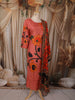 Coral Peach Floral Vine Printed Design Cotton Straight Cut Salwar Suit with Dupatta