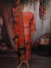 Coral Peach Floral Vine Printed Design Cotton Straight Cut Salwar Suit with Dupatta
