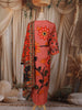 Coral Peach Floral Vine Printed Design Cotton Straight Cut Salwar Suit with Dupatta
