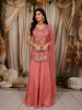 Coral Peach Floral Vine Thread and Beads Embroidered Design Tissue Part Wear Palazzo Suit with Choker Dupatta