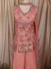Coral Peach Floral Vine Thread and Beads Embroidered Design Tissue Part Wear Palazzo Suit with Choker Dupatta
