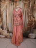 Coral Peach Floral Vine Thread and Beads Embroidered Design Tissue Part Wear Palazzo Suit with Choker Dupatta