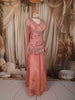 Coral Peach Floral Vine Thread and Beads Embroidered Design Tissue Part Wear Palazzo Suit with Choker Dupatta