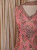 Coral Peach Floral Vine Thread and Beads Embroidered Design Tissue Part Wear Palazzo Suit with Choker Dupatta