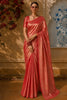 Coral Peach Floral Zari Embroidered Design Pure Banarasi Silk Festive Saree with Zari Border