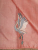 Coral Peach Flying Crane Bird Thread Embroidered Design Pure Tissue Fancy Saree with Lace Border