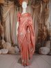 Coral Peach Flying Crane Bird Thread Embroidered Design Pure Tissue Fancy Saree with Lace Border