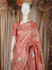 Coral Peach Flying Crane Bird Thread Embroidered Design Pure Tissue Fancy Saree with Lace Border