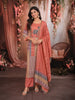 Coral Peach Geometric Printed Design Pure Cotton Party Wear Palazzo Suit with Matching Dupatta
