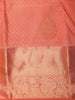 Coral Peach Geometric Zari Woven Design Pure Kanchipuram Silk Saree with Zari Border