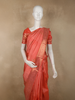 Coral Peach Geometric Zari Woven Design Pure Kanchipuram Silk Saree with Zari Border