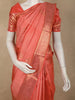 Coral Peach Geometric Zari Woven Design Pure Kanchipuram Silk Saree with Zari Border