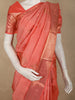 Coral Peach Geometric Zari Woven Design Pure Kanchipuram Silk Saree with Zari Border