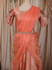 Coral Peach Paisley Zari Woven Design Art Silk Kids Pattu Pavadai with Matching Dupatta and Designer Hip Belt