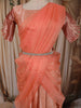 Coral Peach Paisley Zari Woven Design Art Silk Kids Pattu Pavadai with Matching Dupatta and Designer Hip Belt