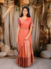 Coral Peach Paisley Zari Woven Design Art Silk Kids Pattu Pavadai with Matching Dupatta and Designer Hip Belt