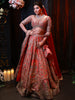 Coral Peach Traditional Full Hand Work Zardozi Embroidered Design Pure Tissue Silk Wedding Lehenga with Matching Dupatta