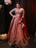 Coral Peach Traditional Full Hand Work Zardozi Embroidered Design Pure Tissue Silk Wedding Lehenga with Matching Dupatta