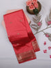 Coral Pink Butta Woven Design Soft Silk Saree with Silver Zari Floral Border