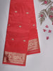 Coral Pink Butta Woven Design Soft Silk Saree with Silver Zari Floral Border