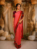 Coral Pink Butta Zari Woven Design Pure Kanchipuram Silk Saree with Contrast Double Zari Border