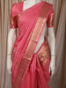 Coral Pink Butta Zari Woven Design Pure Kanchipuram Silk Saree with Zari  Woven Border
